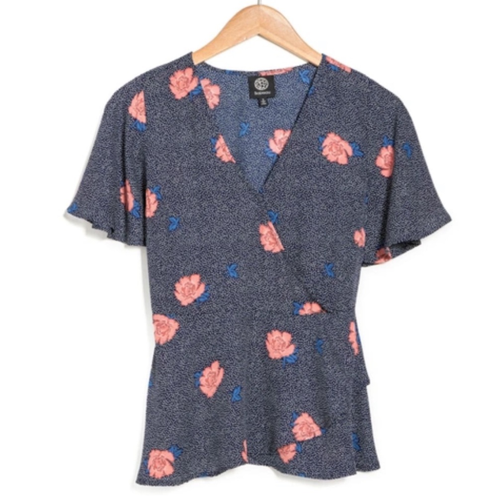 NWT Bobeau Flutter Sleeve Faux Wrap Blouse - Size M
